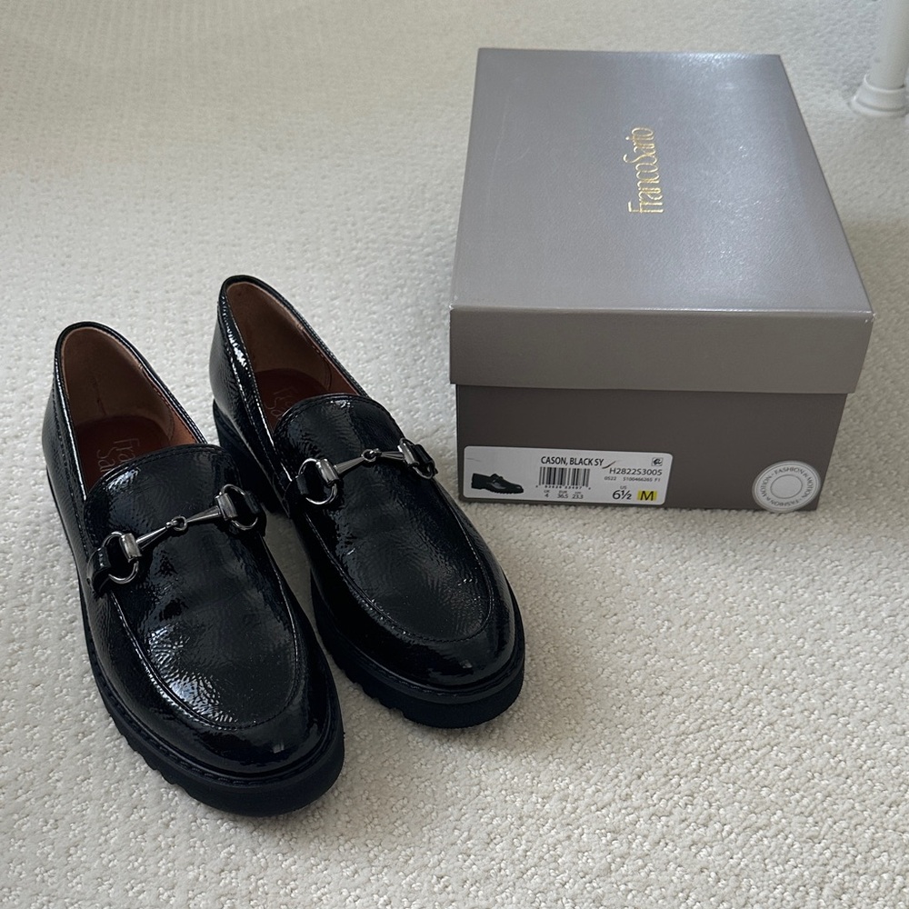 NIB Franco Sarto Women’s Black Leather Loafers, 6.5M